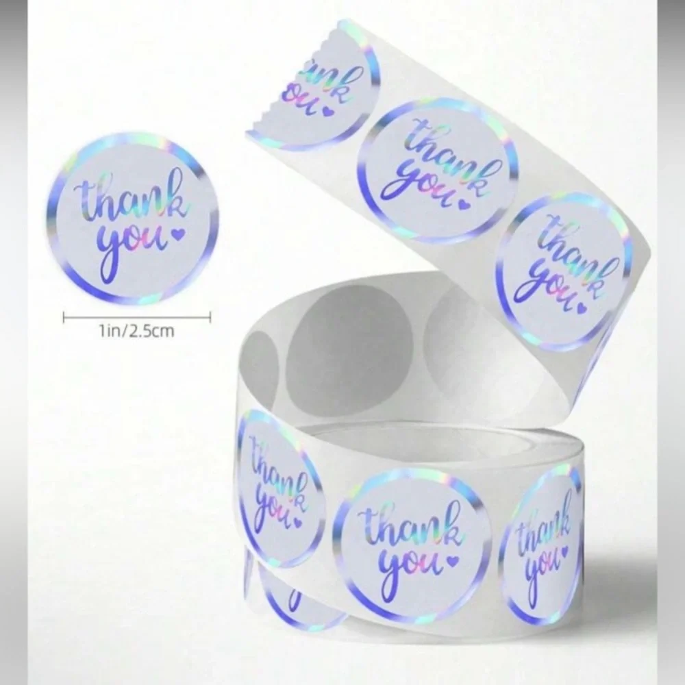 500 Count Thank You Stickers Roll 1 inch Round Holographic New Sealed Pack
